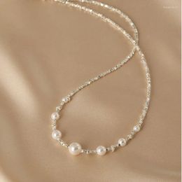 ALLME – colliers ras du cou de luxe en perles d'eau douce pour femmes, chaîne ondulée en cuivre plaqué argent 14K