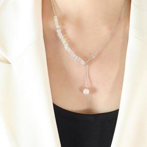 Tour de cou ALLME luxe brillant cristal Cubes brin Long gland femmes en gros argent plaqué cuivre Tennis collier