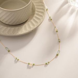 Ras du cou ALLME rétro clair vert pierre naturelle brin collier de perles 18K or PVD placage en acier inoxydable colliers de charme pour les femmes