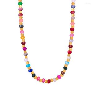 Collier ras du cou ALLME élégant couleur bonbon pierre naturelle tourmaline brin collier de perles pour femmes or 18 carats PVD plaqué titane acier