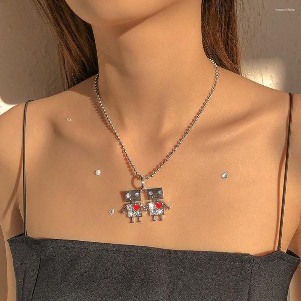 Ras du cou alliage strass coeur Robot pendentif collier pour femmes perles clavicule chaîne colliers courts 2022 mode bijoux