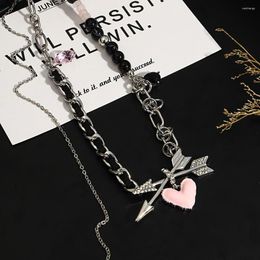 Choker Amorcome Zoete Roze Liefde Hart Hangers Ketting Voor Vrouwen Strass Pijl Kraal Ketting Gothic Sieraden Y2K