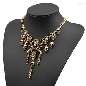 Gargantilla de plata antigua de varios niveles con borla de calavera, Collar con abalorio, cadena de hueso a la moda, regalo de joyería para mujer, Horror