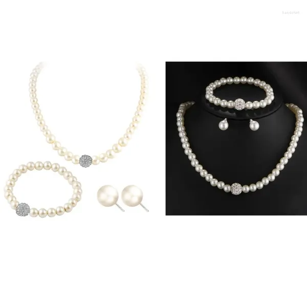 Ensemble de bijoux de mariage attrayants, ras du cou, pour strass, collier de fausses perles, Bracelet, boucles d'oreilles, chaîne de clavicule, mariée, femmes, amis