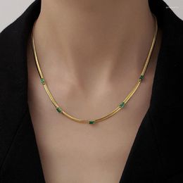 Austyn – collier ras du cou plaqué or, brillant, carré, zircone cubique, chaîne à chevrons, vert clair, pierre de Zircon courte