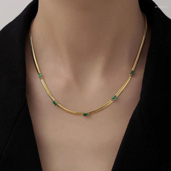Austyn – collier ras du cou plaqué or, brillant, carré, zircone cubique, chaîne à chevrons, vert clair, pierre de Zircon courte