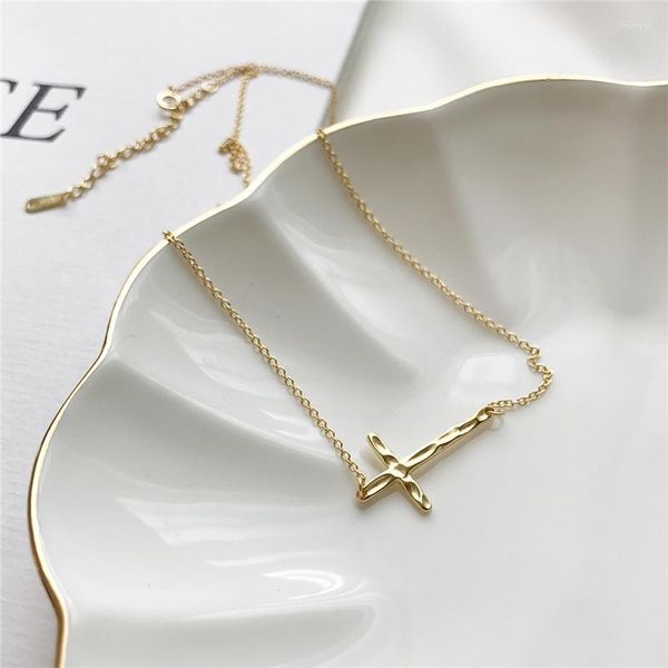 Collier ras du cou authentique en argent Sterling 925 2023, délicat et superbe, Mini croix en Cz sur le côté, petite chaîne fine pour femmes, collier Simple