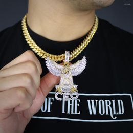 Choker Bald Eagle PDG Pendentif hip hop pour hommes Couleur or Micro Pave 5A Cubic Zirconia CZ Iced Out Rock Punk Jewelry