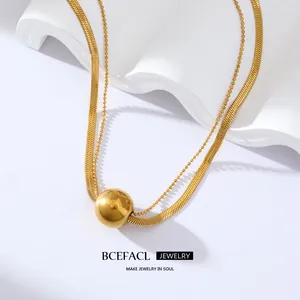 Choker BCEFACL 316l en acier inoxydable Gold Color perle Ball Pendant Collier pour femmes Bijoux de chaîne de cou imperméable de fête de mode Fonction