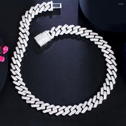 Tour de cou BeaQueen à la mode grande chaîne lien collier clair blanc plein cubique zircone pierres Hiphop Rock fête bijoux pour femmes N026
