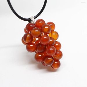 Choker Beauty Red Stone Beads Handmade Grape Pendant 20mmX35mm Black Rope Necklace 17.5inches