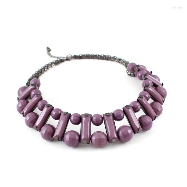 Tour de cou grande déclaration Fuchsia violet acrylique perlé chaîne collier court pour les femmes collier clavicule classique colliers