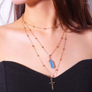Tour de cou grosse pierre perle chaîne croix pendentif tatouage collier pour femmes géométrique bohème colliers Boho bijoux