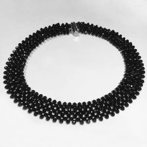 Choker Black Crystal Necklace brede stijl Hand gemaakt voor vrouwen Girl Fashion Jewelry Chocker Night Dress