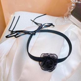 Choker Noir Fleur Collier Collier Doux Sext Velours Daim Cravate Cravate Accessoires Pour Adolescentes