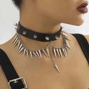 Choker Black Goth Leather Harajuku Chocker Sexy Cool Rivets Chokers Gothic Necklace for Women Hip Hop Bondage Cosplay Halloween