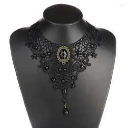 Choker Black en dentelle Perles Victorien Steampunk Style Gothic Collier Collier Collier