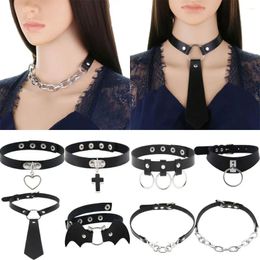 Ras du cou noir Rock bijoux coeur d'amour pour femmes filles colliers Punk gothique collier souple chaîne en cuir PU