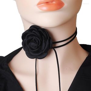 Tour de cou noir velours cordon fleur Chokers grand grand Floral Rose Tour de cou 2023 à la mode bijoux de mode Y2K accessoires