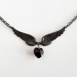 Choker Collier ailé noir Jet Crystal Heart Pendent