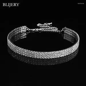 Choker Blijery Fashion Women Jewelry Bridal Wedding Party 3 Rows Collier Silver Color Coule Crord élastique Corde