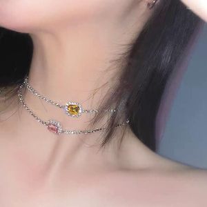 Choker Brijery Uniek temperament voor dameshalsketting Geel roze kleur kristal steentjes ketting sieraden accessoires