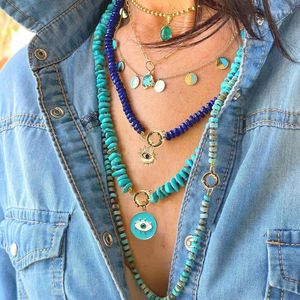 Choker blauw chalcedony turquoises string knoop ketting mode avant-garde mysterieuze demon eye hanger kerst Halloween cadeau