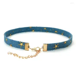 Choker Blue Denim Gothic Goth Punk Star Ketting Persoonlijkheid Vintage sleutelbeenketen voor vrouwen Mode -sieradenaccessoires