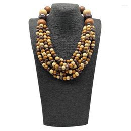 Collier ras du cou bohémien multicouche fait à la main, bavoir Boho en perles de bois, pendentif Vintage, collier de déclaration, bijoux africains