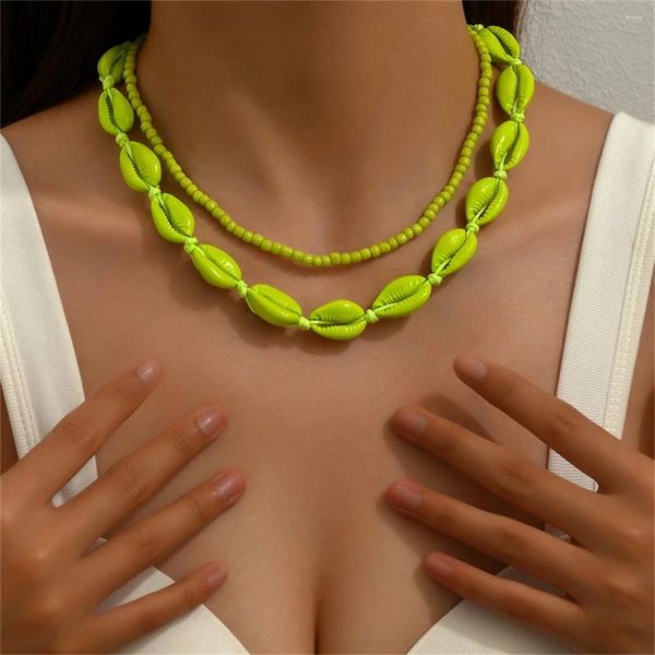 Choker Bohemia Small perles Collier coquille pour femmes Élégant vert blanc minimaliste à chaîne courte Summer Party Bijoux