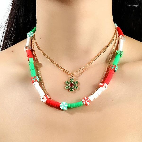 Collier de perles colorées bohème, mignon, perles d'argile douce, chaîne de clavicule, pendentif bonhomme de neige multicouche, bijoux faits à la main, cadeau de noël