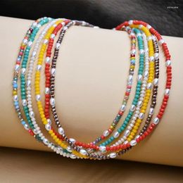 Collier ras du cou bohémien en perles de cristal colorées Dopamine, fait à la main, chaîne de clavicule, mode Simple, accessoire de bijoux pour femmes