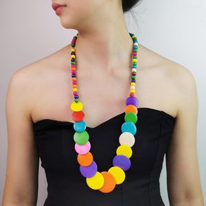Choker Bohemian Long Wood Perles Colliers Pendre Colore en bois coloré Collier de plage Bijoux pour femmes ethniques