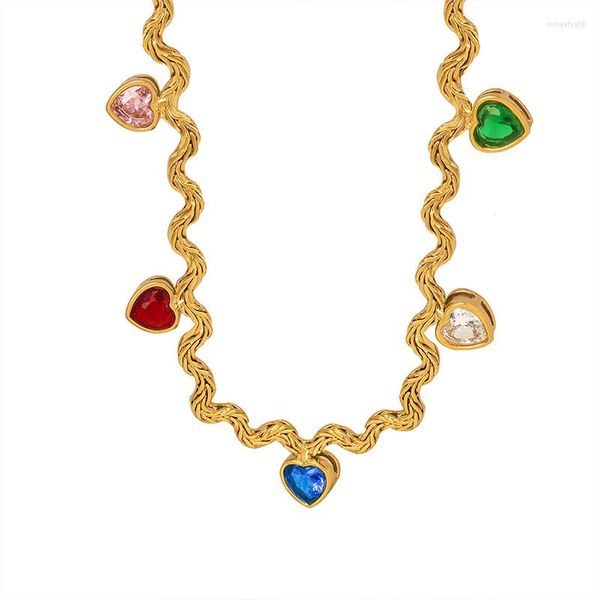 Choker Bohème Multi Couleur Coeur Forme Cristal Chokers Pour Les Femmes Vintage En Acier Inoxydable Chaîne Collier En Gros Bijoux Accessoires