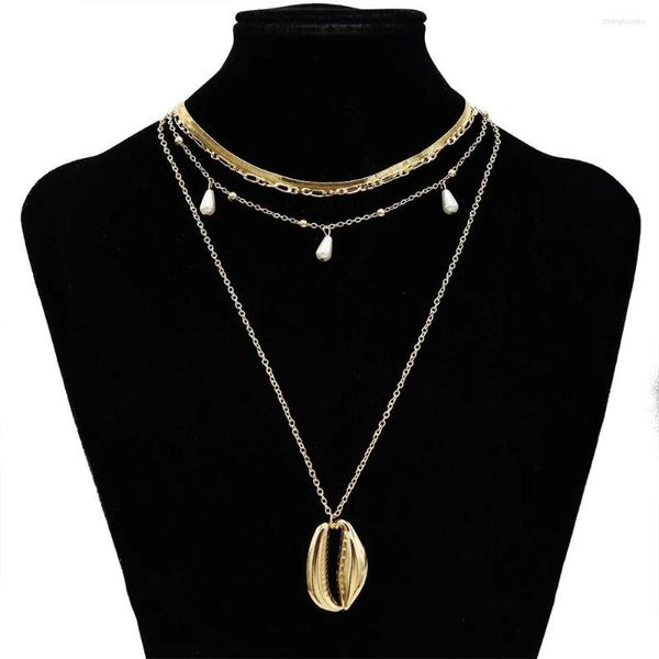 Tour de cou bohème multicouches perles coquillages breloque chaîne collier métal coquille pendentif pour femmes plage mariage fête bijoux