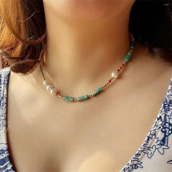 Collier de perles bohème pour femmes, ras du cou, tendance, Agate verte, délicate perle de pierres précieuses faite à la main, bijoux d'été à la mode