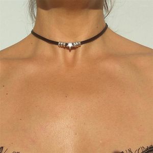 Tour de cou bohème pentagramme cuir corde clavicule chaîne femmes Style Vintage perlé collier court plage vacances bijoux