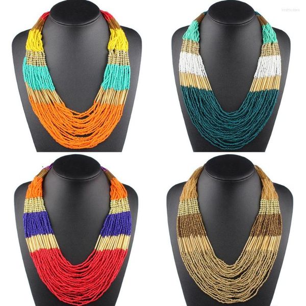 Collier ras du cou bohème petites perles colorées multicouches, Vintage pour femmes, colliers de déclaration de mode, accessoires de bijoux ethniques