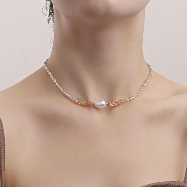 Gargantilla Boho cuentas de arroz collar de perlas de imitación de cristal para mujer Simple versátil playa con cuentas 2023 accesorios de joyería