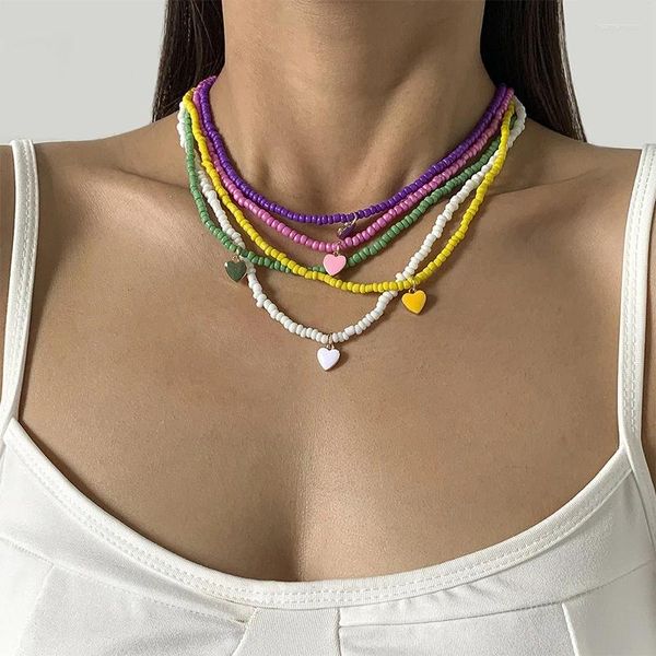 Collier ras du cou style Boho pour femmes, perles simples, brin coloré, breloque courte, mode, bijoux de cou doux, cadeau
