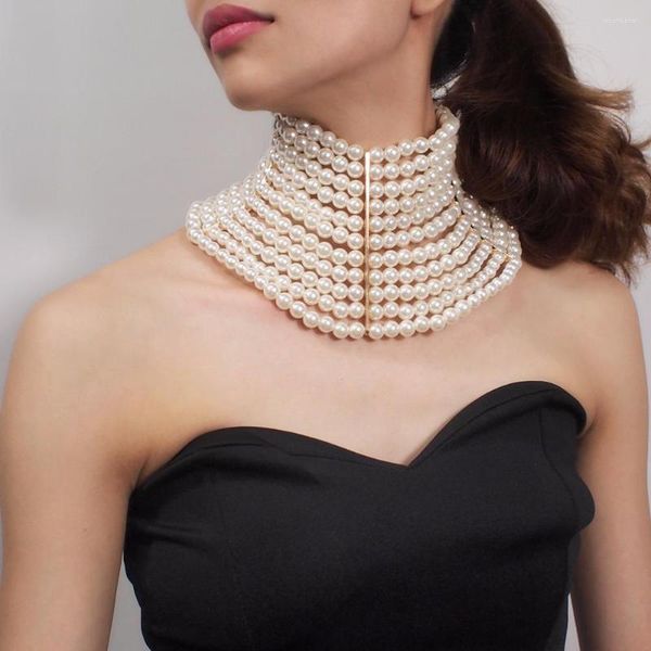 Gargantilla Bohemia declaración collares de perlas de imitación para mujer Collar con cuentas Collar grueso vestido de boda encanto joyería 2023