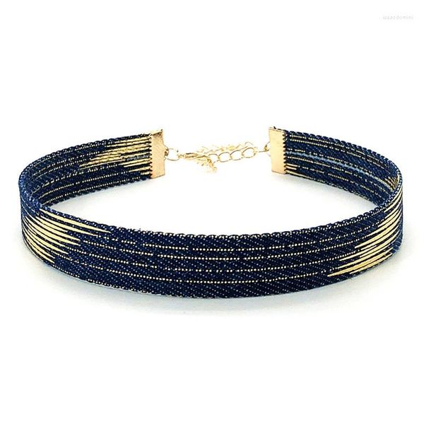 Gargantilla Estilo bohemio de mezclilla azul para mujer, collar con patrón de estrella, gargantilla étnica Vintage hecha a mano, collares para mujer, regalo de joyería