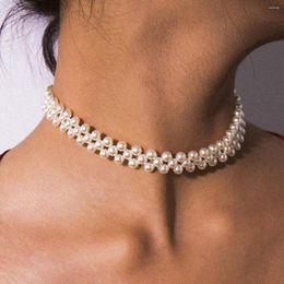 Gargantilla Bohemia dulce perla de imitación redonda Collar tejido a mano para mujer 2023 Simple romántico boda novia joyería de moda regalo