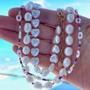 Collier ras du cou style Boho pour femmes, collier de perles en forme de cœur, irrégulier, simulé de chaîne, style Baroque, bijoux de plage d'été