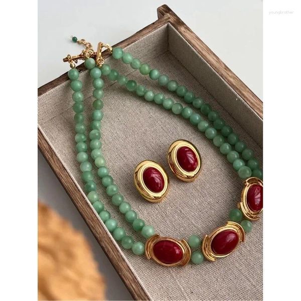 Choker Brass Vintage Natural Green Jade Perles Collier Chaîne Femme Jewelry Punk Designer Rangue Boho Japan Corée