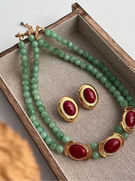 Ras du cou en laiton Vintage naturel vert perles de jade chaîne collier femmes bijoux Punk Designer Boho japon coréen