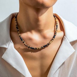 Collier ras du cou marron et noir pour hommes, petite chaîne de perles, perles en bois, collier court sur le cou, bijoux à la mode pour hommes, 2023
