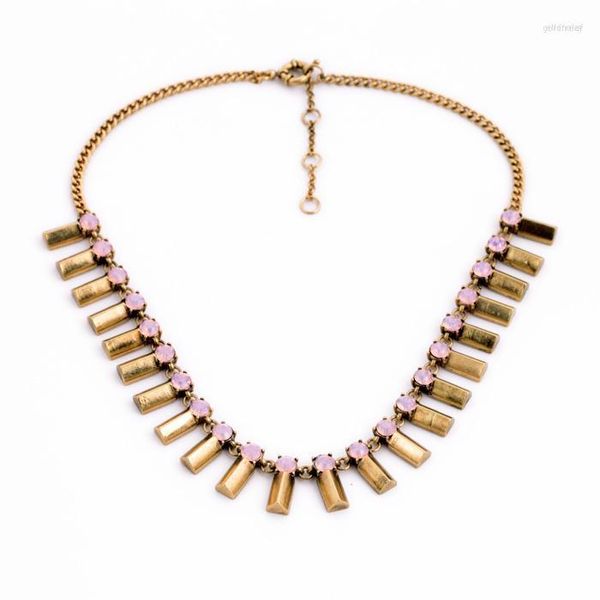 Tour de cou en vrac prix rétro Punk Style rose cristal perles Antique or géométrique pendentifs Vintage collier femmes bijoux en gros