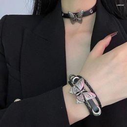 Collier ras du cou papillon en cuir noir pour femmes Grunge esthétique Punk années 2000 mode bijoux Style Harajuki