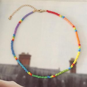 Choker Casual Simple Blue Green Yellow Oranje 3 mm zaad Bead Strand Leuke Lovely Gilry Necklace for Women Girl Chic Unieke sieraden